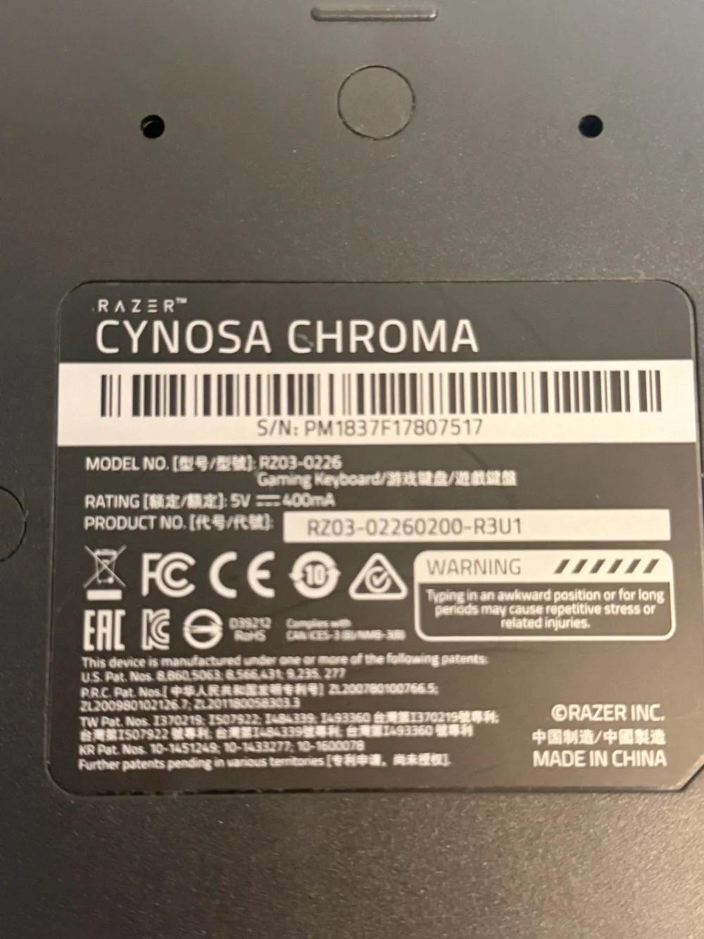 Razer Cynosa Chromas- Black Wired Gaming Keyboard - Black